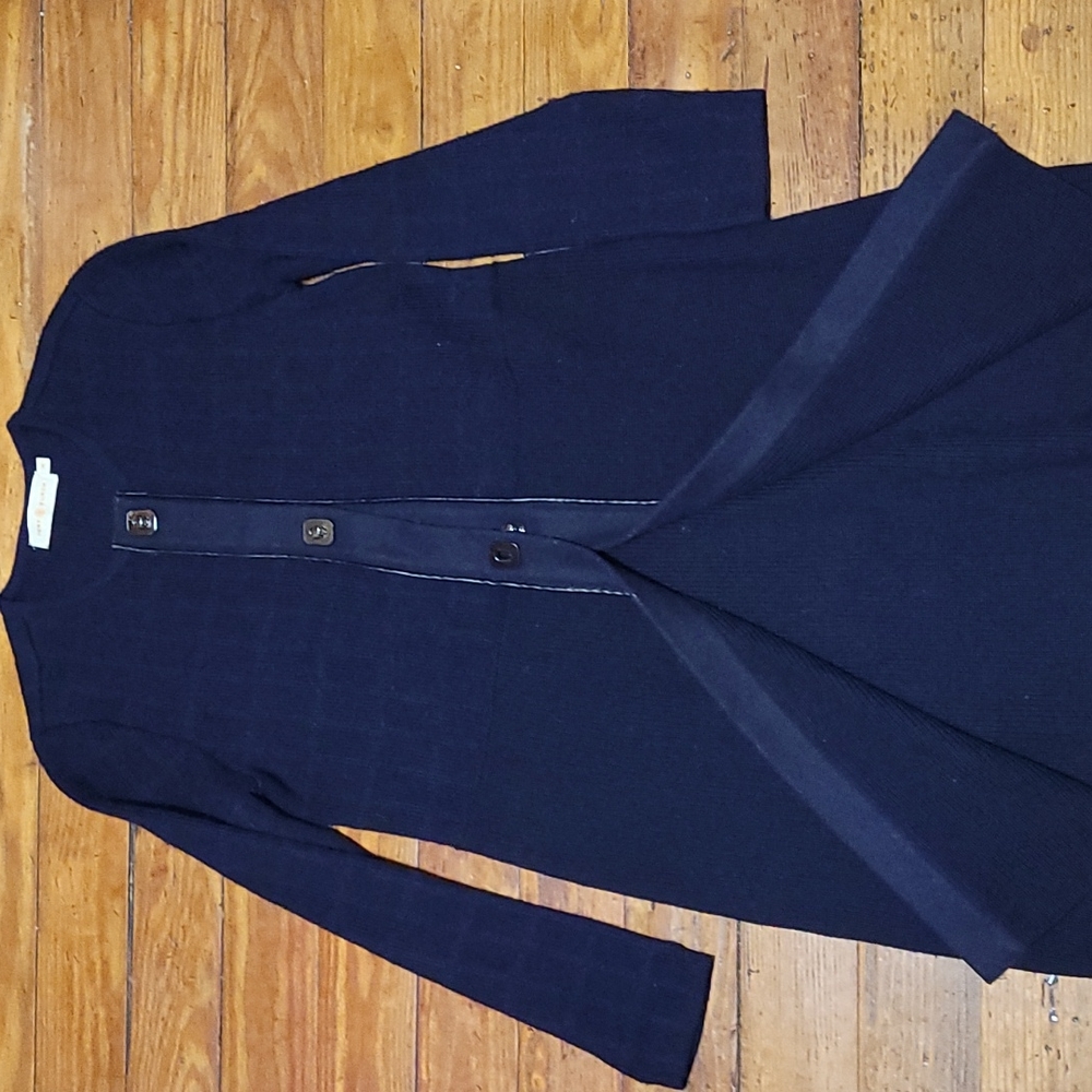 Tory Burch navy long cardigan sweater wool @d9